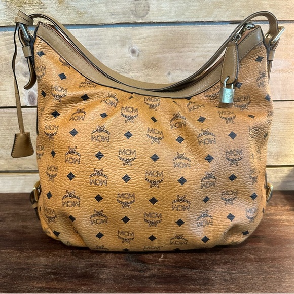 MCM Cognac Logo Visetos Shoulder Hobo Bag - Picture 8 of 16